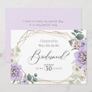 Violet Peony Flowers Will You Be My Bridesmaid Invitation