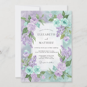 Violet Periwinkle Bouquet Eucalyptus Wedding Invitation