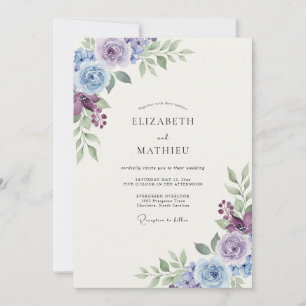 Violet Periwinkle Foliage Sage Wedding Invitation
