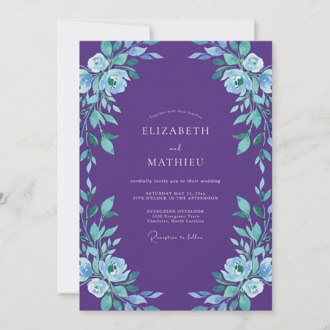 Violet Periwinkle Painted Wedding Invitation (Front)