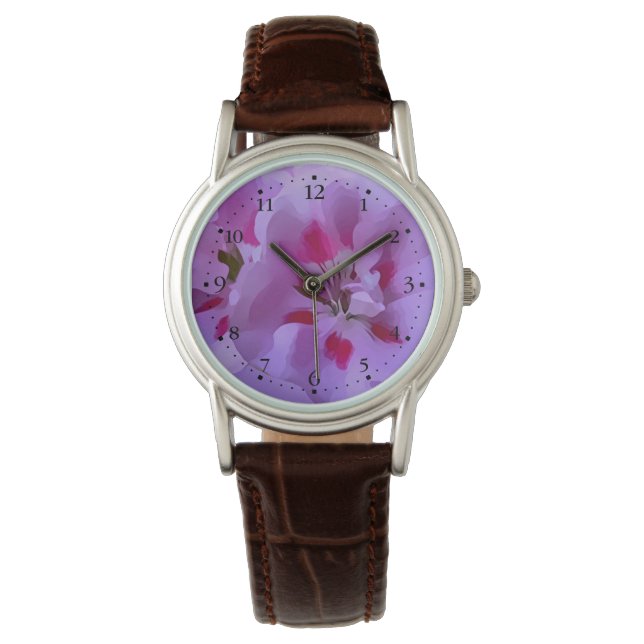 Violet Pink Abstract Hibiscus Flower Watch (Front)