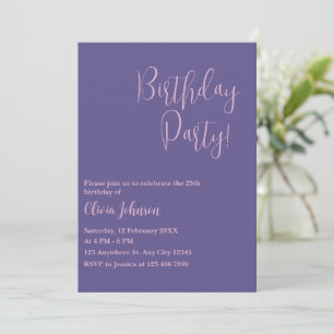 Violet Pink Elegant Script Adult Birthday Party Invitation