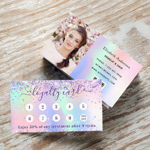 Violet pink purple holograpic qr code photo loyalty card