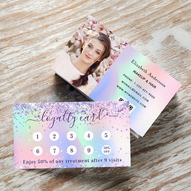 Violet pink purple holograpic qr code photo loyalty card (Creator Uploaded)