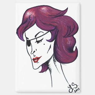 Violet Pirate Lady Purple Hair Woman Drawing Art Magnet