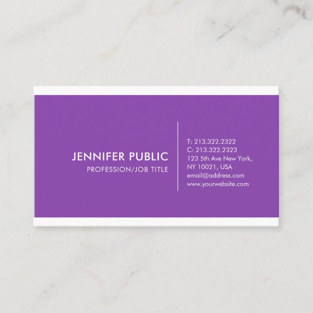 Violet Plain Professional Modern Elegant Simple Business Card (Front)