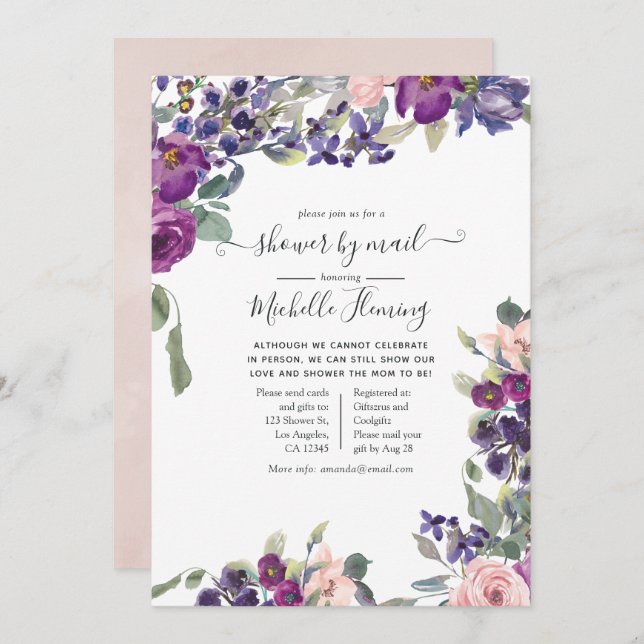 Violet, Plum and Blush Baby Shower by Mail Invitation (Front/Back)
