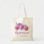 Violet plum purple bouquet wedding bridesmaid tote bag<br><div class="desc">Rustic elegant floral wedding stylish bridesmaid / maid of honour / flower girl tote bag featuring a big pastel pink blush, violet, lilac, mauve and red burgundy peonies bouquet with your custom text. Fill in your information in the spots, You can choose to customise it further changing fonts and colours...</div>