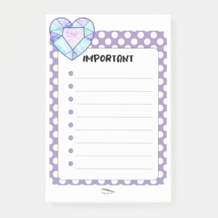Violet Polka Dot Heart Diamond IMPORTANT Post-it Notes