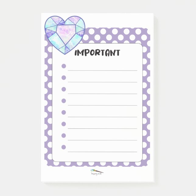 Violet Polka Dot Heart Diamond IMPORTANT Post-it Notes (Front)