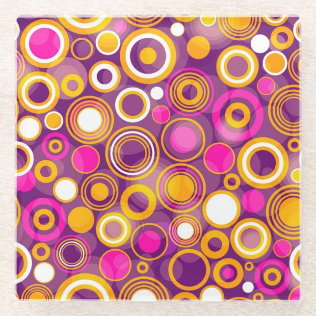 Violet Polka Dot Pattern Glass Coaster (Front)