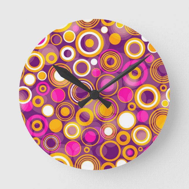 Violet Polka Dot Pattern Round Clock (Front)