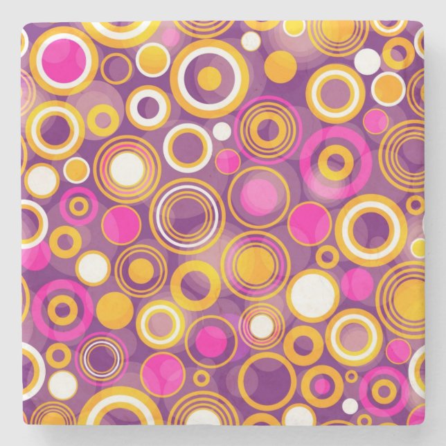 Violet Polka Dot Pattern Stone Coaster (Front)