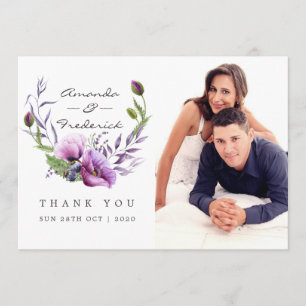 Violet Poppy Floral Wedding Thank You photo Card