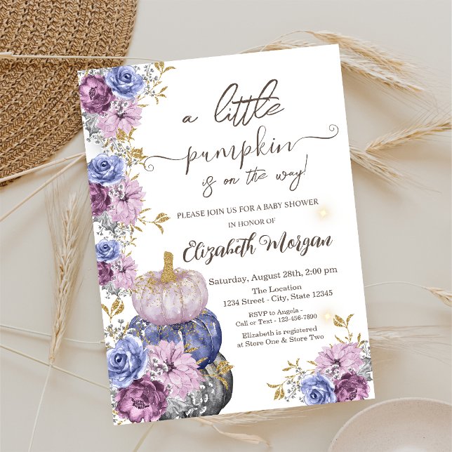 Violet Pumpkin Flowers Leaves Baby Shower   Invitation (Creator Uploaded)