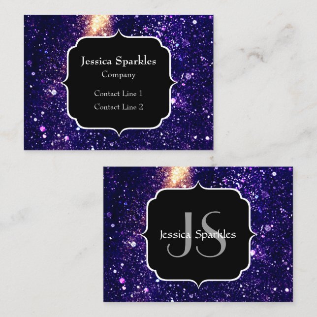 Violet purple abstract galaxy Custom Monogram Business Card (Front/Back)