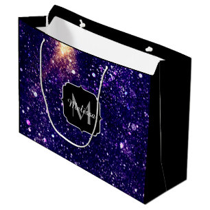 Violet purple abstract galaxy Custom Monogram Large Gift Bag