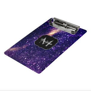 Violet purple abstract galaxy Custom Monogram Mini Clipboard