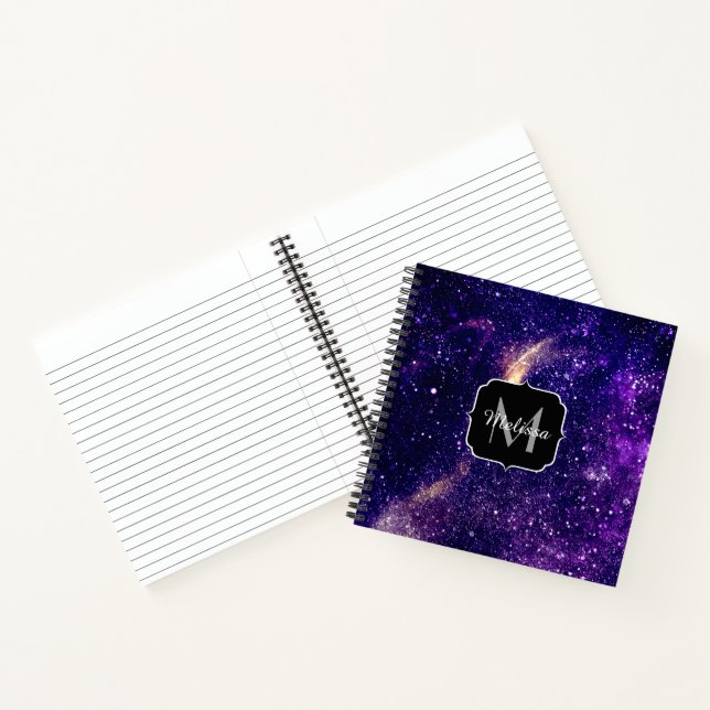 Violet purple abstract galaxy Custom Monogram Notebook (Inside)