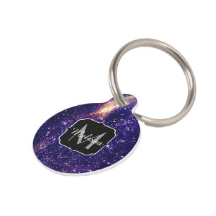Violet purple abstract galaxy Custom Monogram Pet Tag