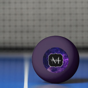 Violet purple abstract galaxy Custom Monogram Ping Pong Ball