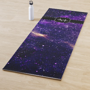 Violet purple abstract galaxy Custom Monogram Yoga Mat
