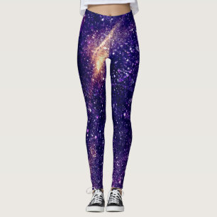 Violet purple abstract galaxy universe leggings