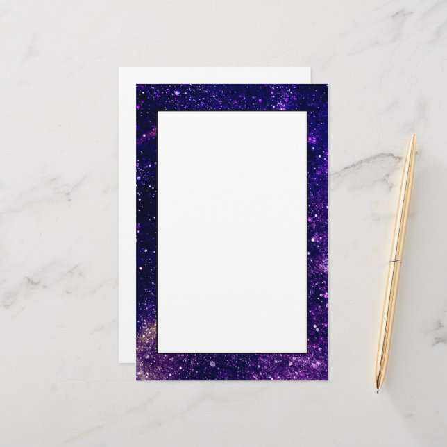 Violet purple abstract galaxy universe stationery (Front/Back In Situ)