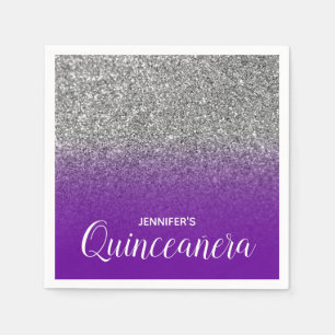 Violet Purple and Silver Glitter Ombre Quinceanera Napkin
