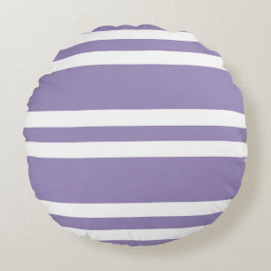 Violet Purple and White Stripes Round Cushion