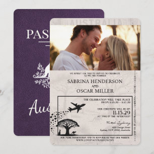 Violet Purple Australia Passport Wedding Invitation