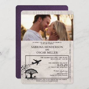 Violet Purple Australia Passport Wedding Invitation