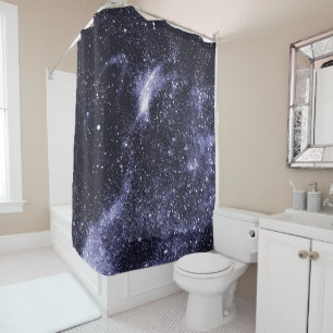 Violet purple black abstract galaxy shower curtain