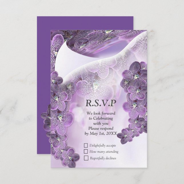 Violet Purple Blooming Flower Orchids RSVP Card (Front/Back)