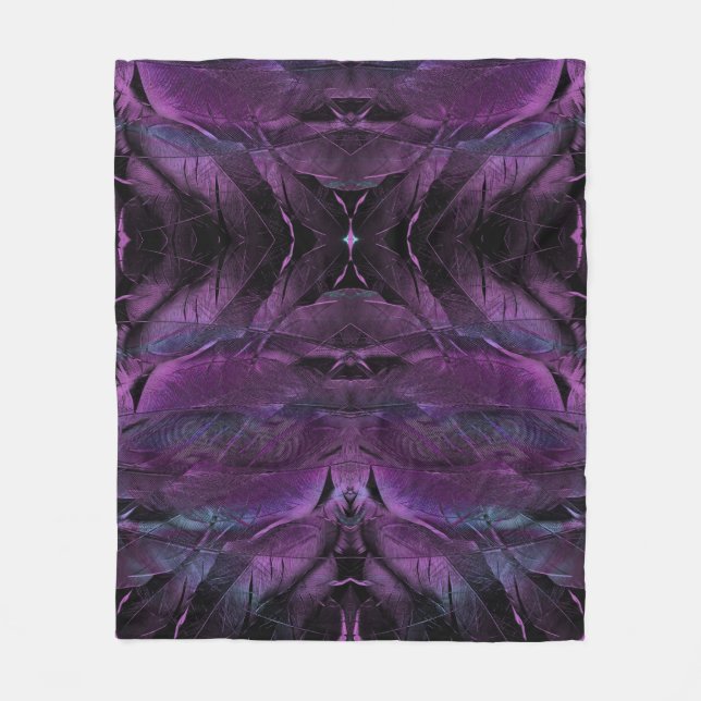 Violet Purple blue black feather texture abstract Fleece Blanket (Front)
