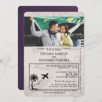 Violet Purple Brazil Passport Wedding Invitation
