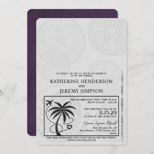 Violet Purple Cancun Passport Wedding Invitation