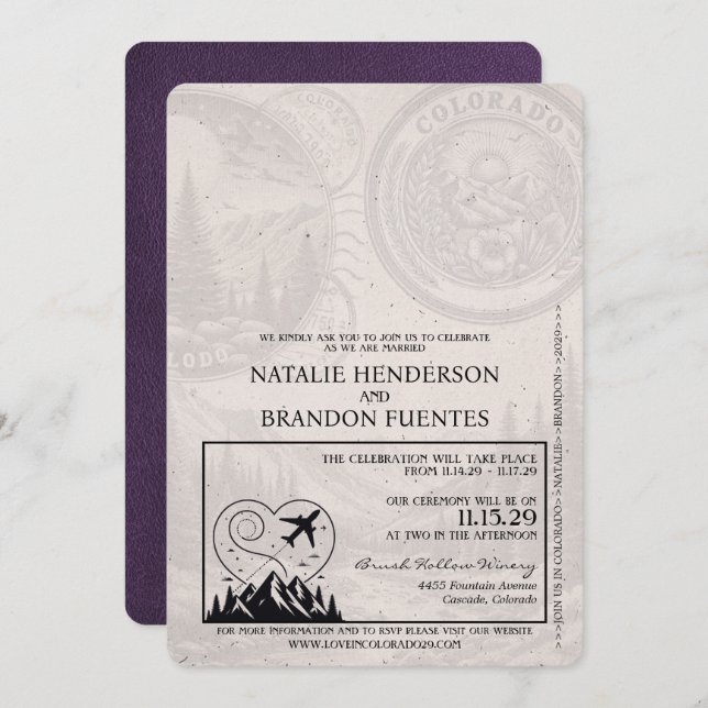 Violet Purple Colorado Passport Wedding Invitation (Front/Back)