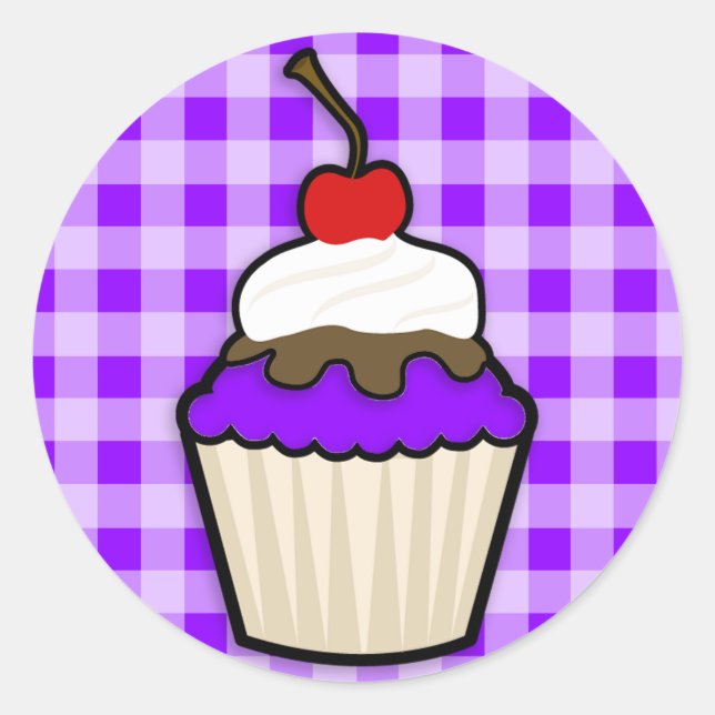 Violet Purple Cupcake Classic Round Sticker (Front)