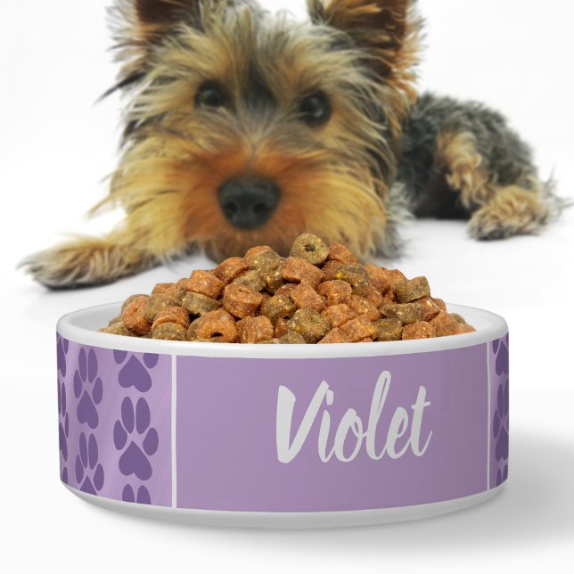 Violet purple cute paw print pattern Personalised Bowl (Creator Uploaded)