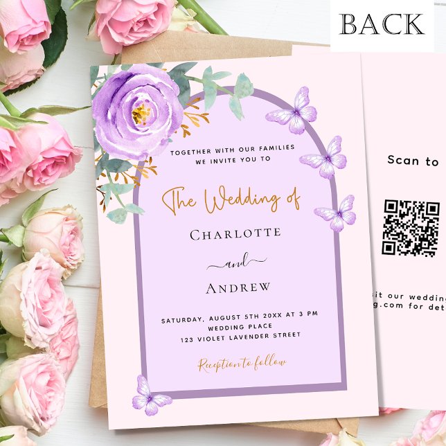 Violet purple floral arch QR RSVP budget wedding (Creator Uploaded)