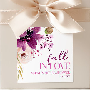 Violet Purple Floral Fall In Love Bridal Shower Square Sticker