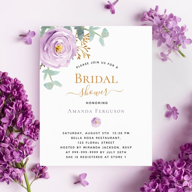 Violet purple floral greenery budget Bridal Shower (Creator Uploaded)