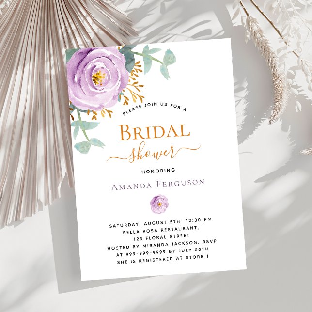 Violet purple floral greenery luxury Bridal Shower Invitation (Creator Uploaded)