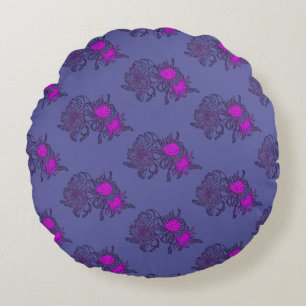 Violet Purple Floral Round Pillow