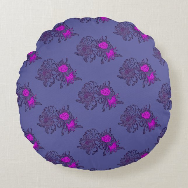 Violet Purple Floral Round Pillow (Front)