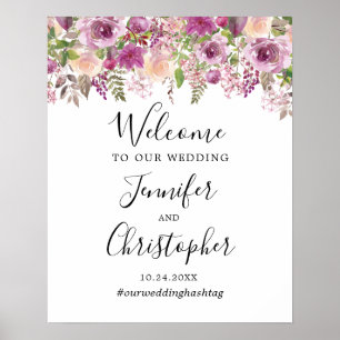 Violet Purple Floral Wedding Welcome Sign