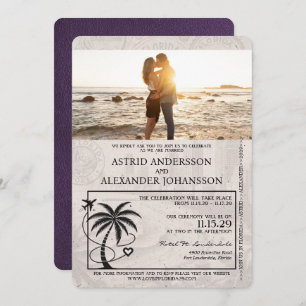 Violet Purple Florida Passport Wedding Invitation