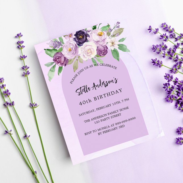 Violet purple flowers budget birthday invitation flyer (Creator Uploaded)