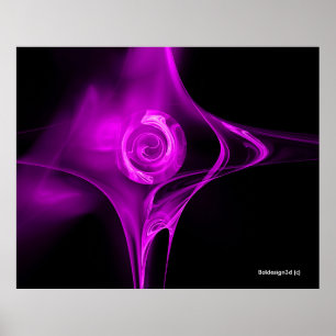 VIOLET PURPLE FRACTAL ROSE IN BLACK POSTER